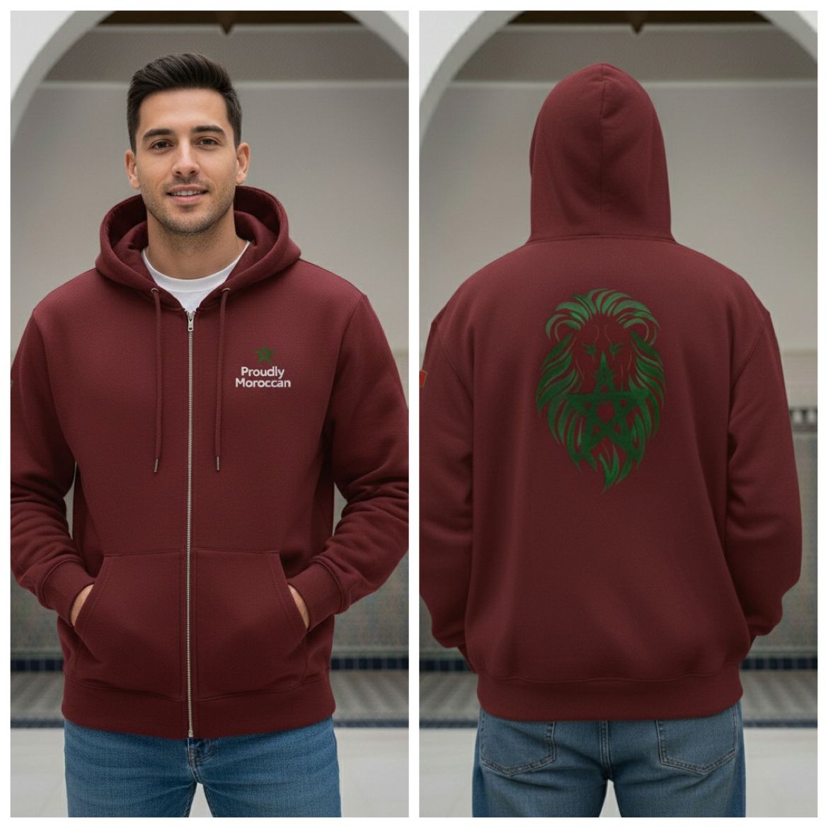 Proud Lion Zip Hoodie – Burgundy