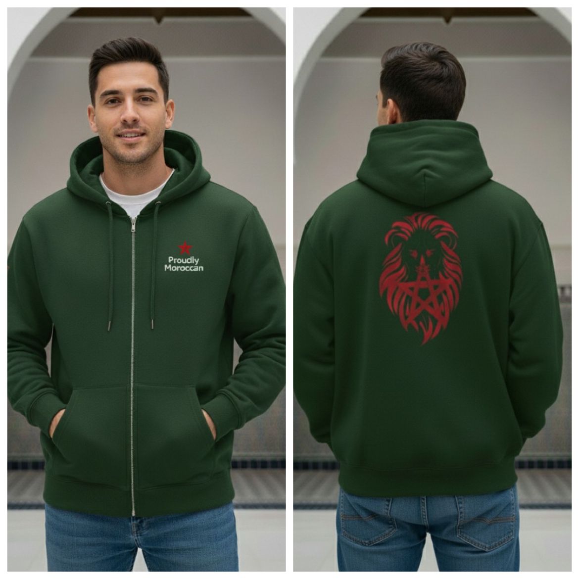 Proud Lion Zip Hoodie – Forest Green
